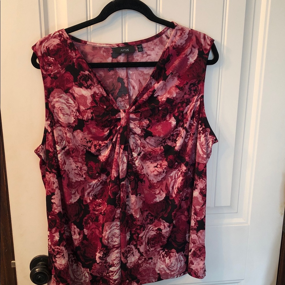 Apt. 9 Burgundy and Pink Floral Twist-Front Sleeveless Top - Picture 1 of 4